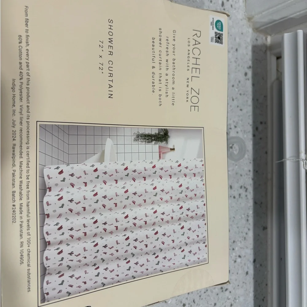 Rachel Zoe White and Pink Cactus Shower Curtain